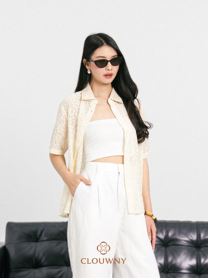 Kornelia Flower Embroidery Shirt - Yellow