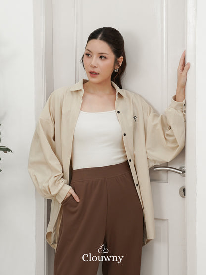 Marcia Corduroy Bow Shirt - Cream