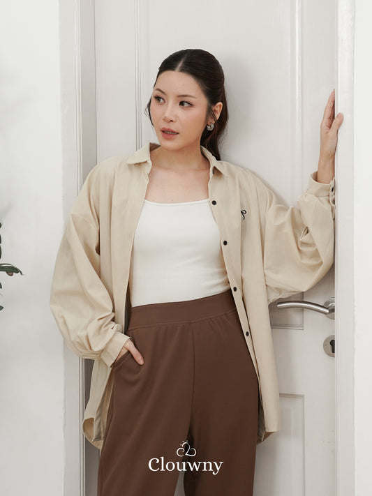 Marcia Corduroy Bow Shirt - Cream