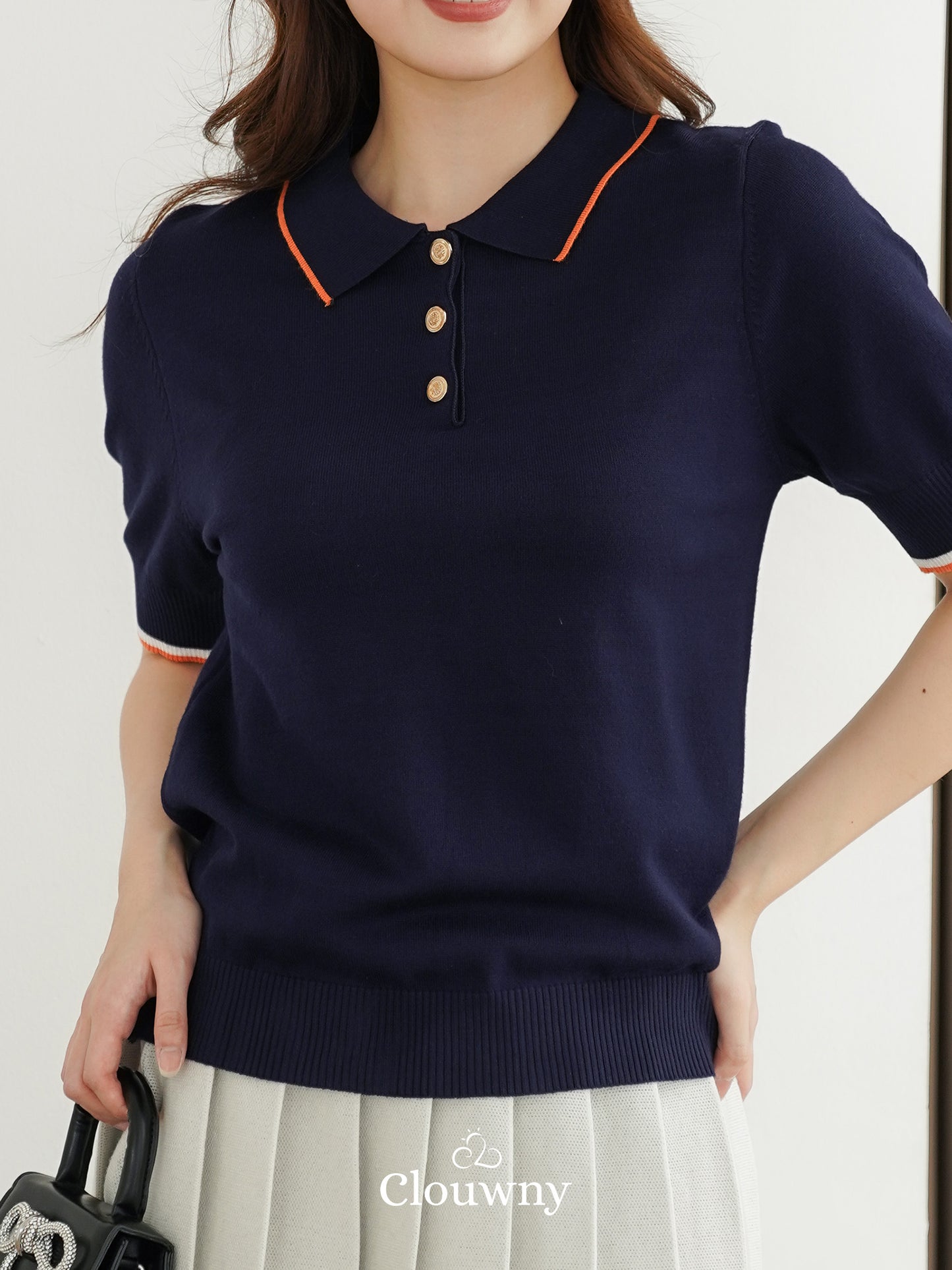 Domitia Polo Knit Top - Navy