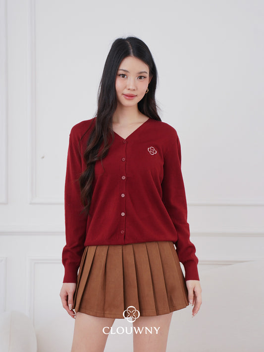 Mela Vneck Button Knit Cardigan - Maroon