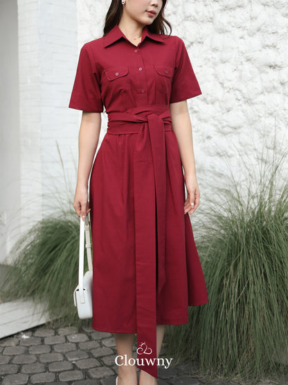 Standford Button Dress - Maroon