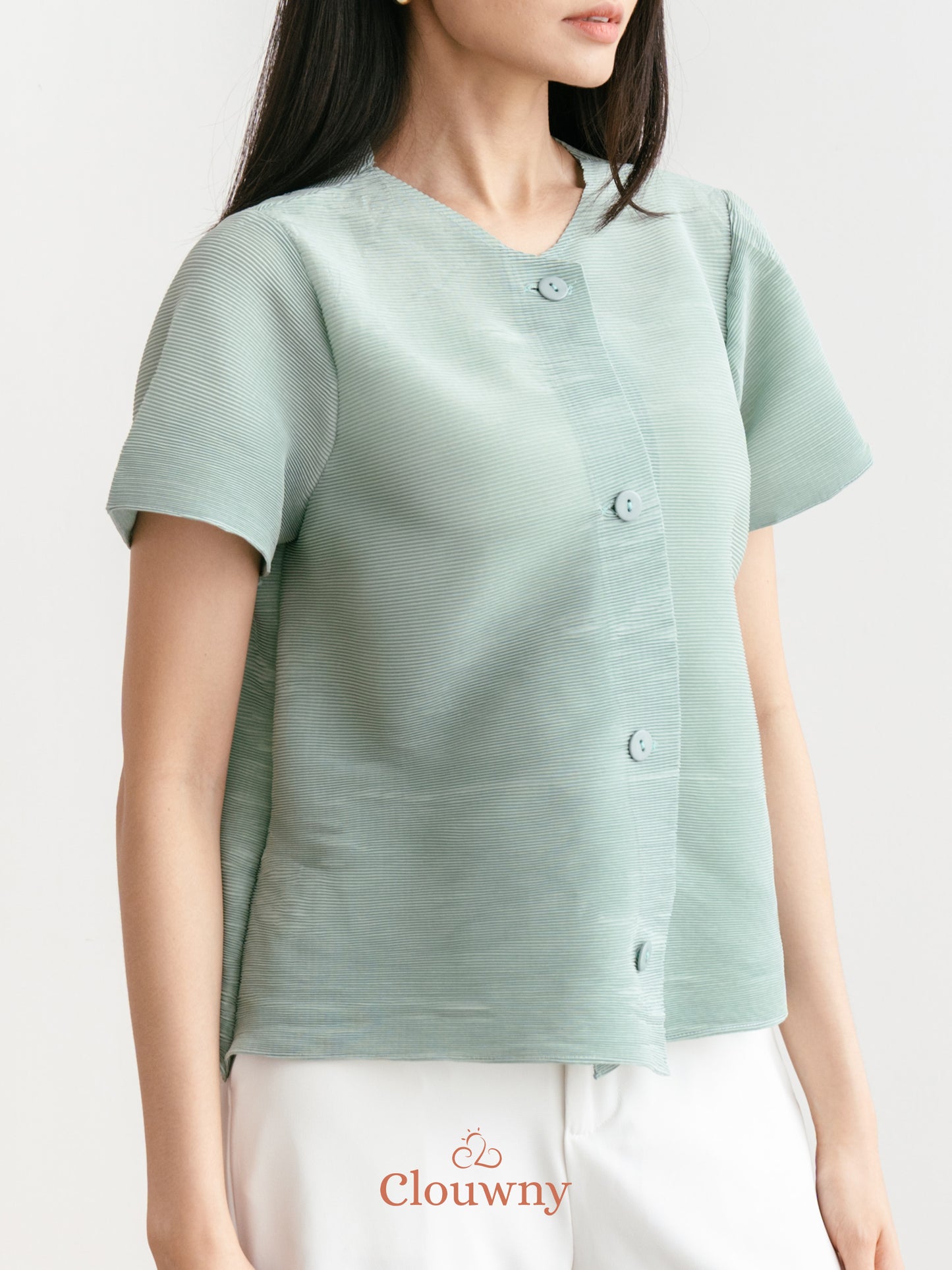 Arya Basic Pleats Top - Sage Green