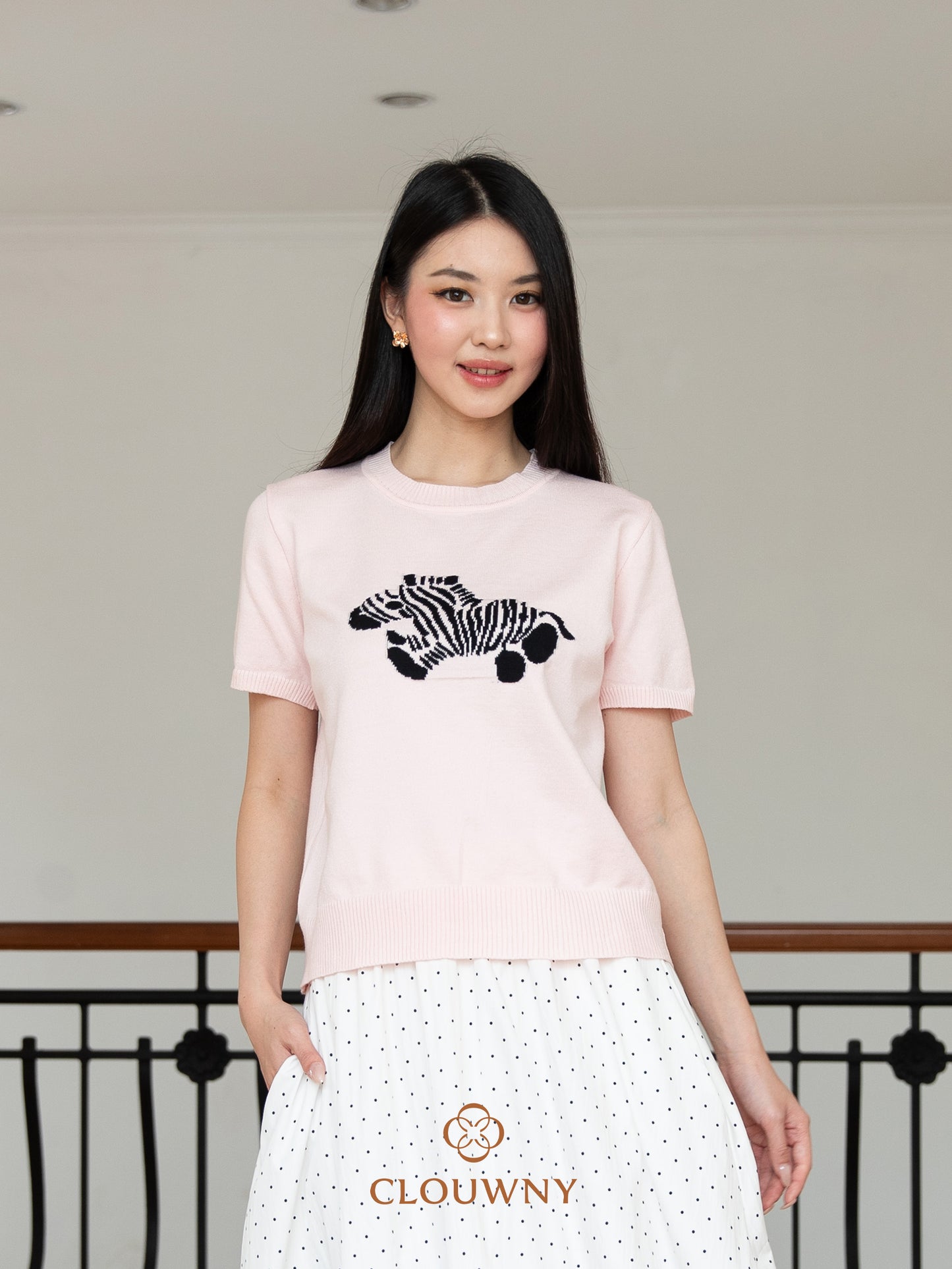 Zebra Knit Top - Pink