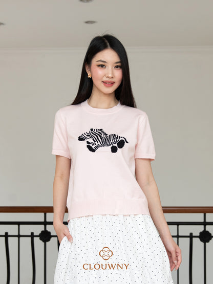 Zebra Knit Top - Pink
