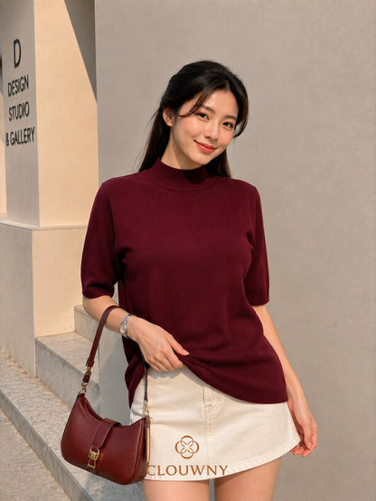 West Round Knit Top - Maroon