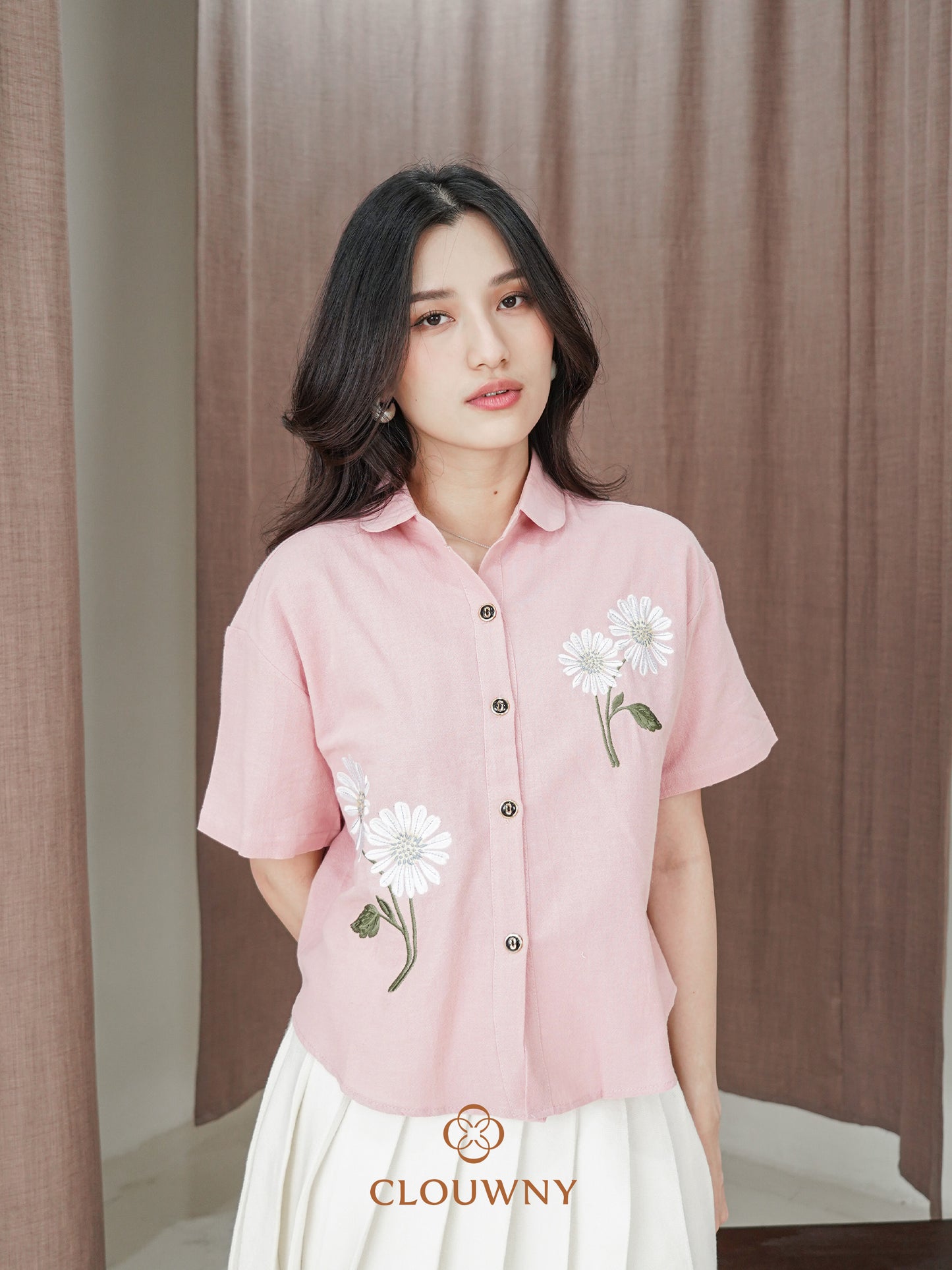 Sheryl Flower Cotton Shirt - Pink