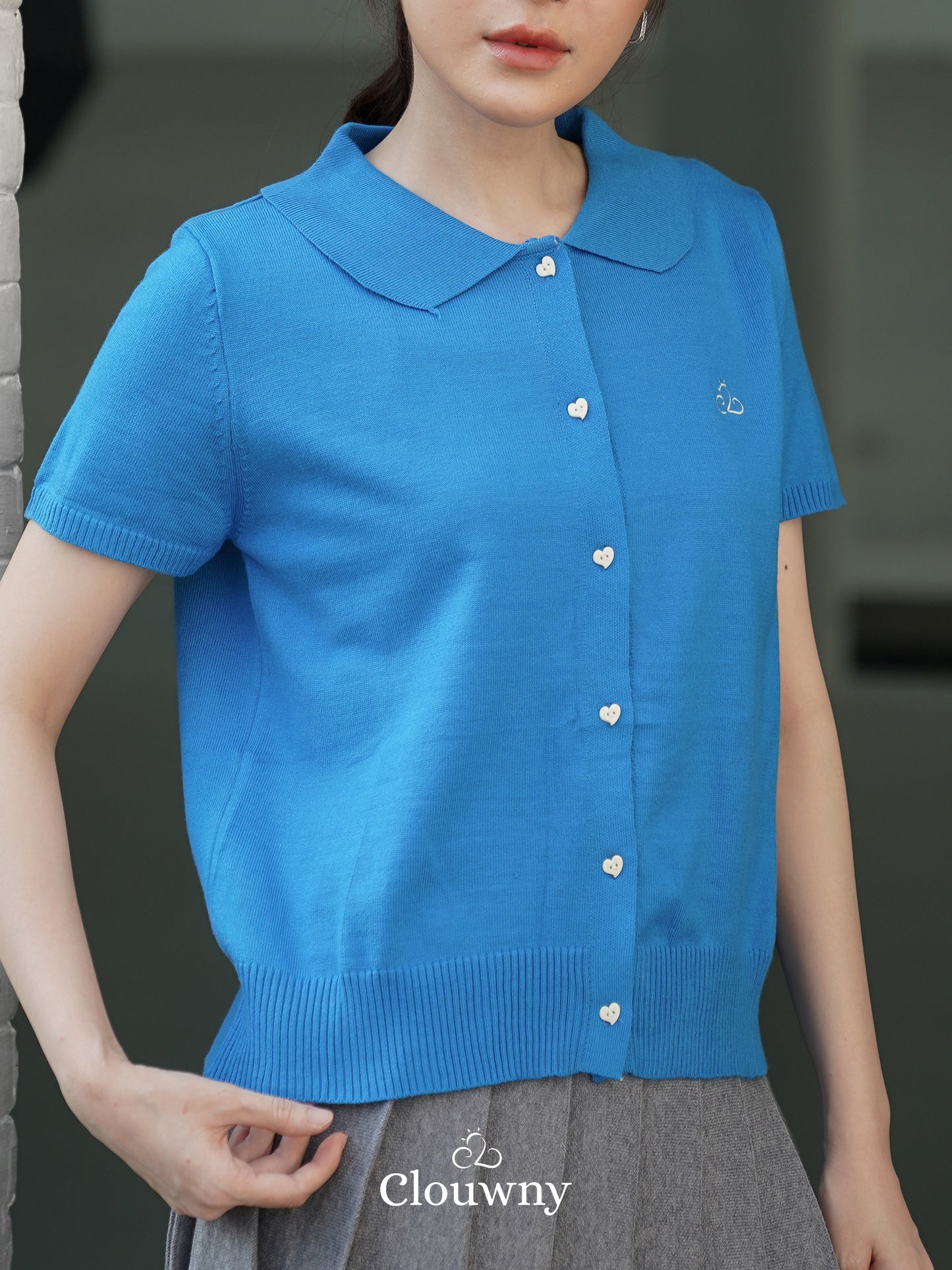 Noza Collar Knit Top - Blue