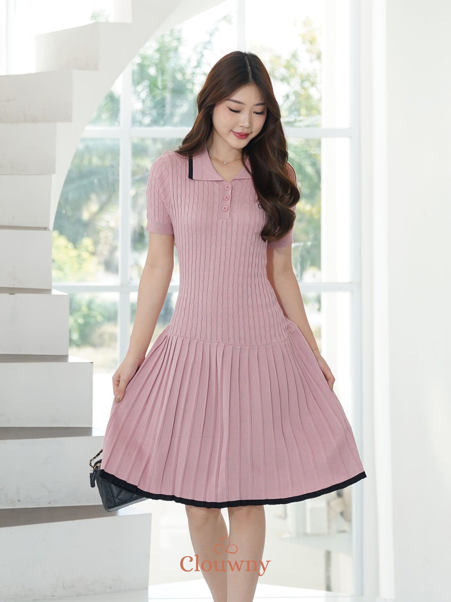 Quirk Polo Knit Dress - Pink