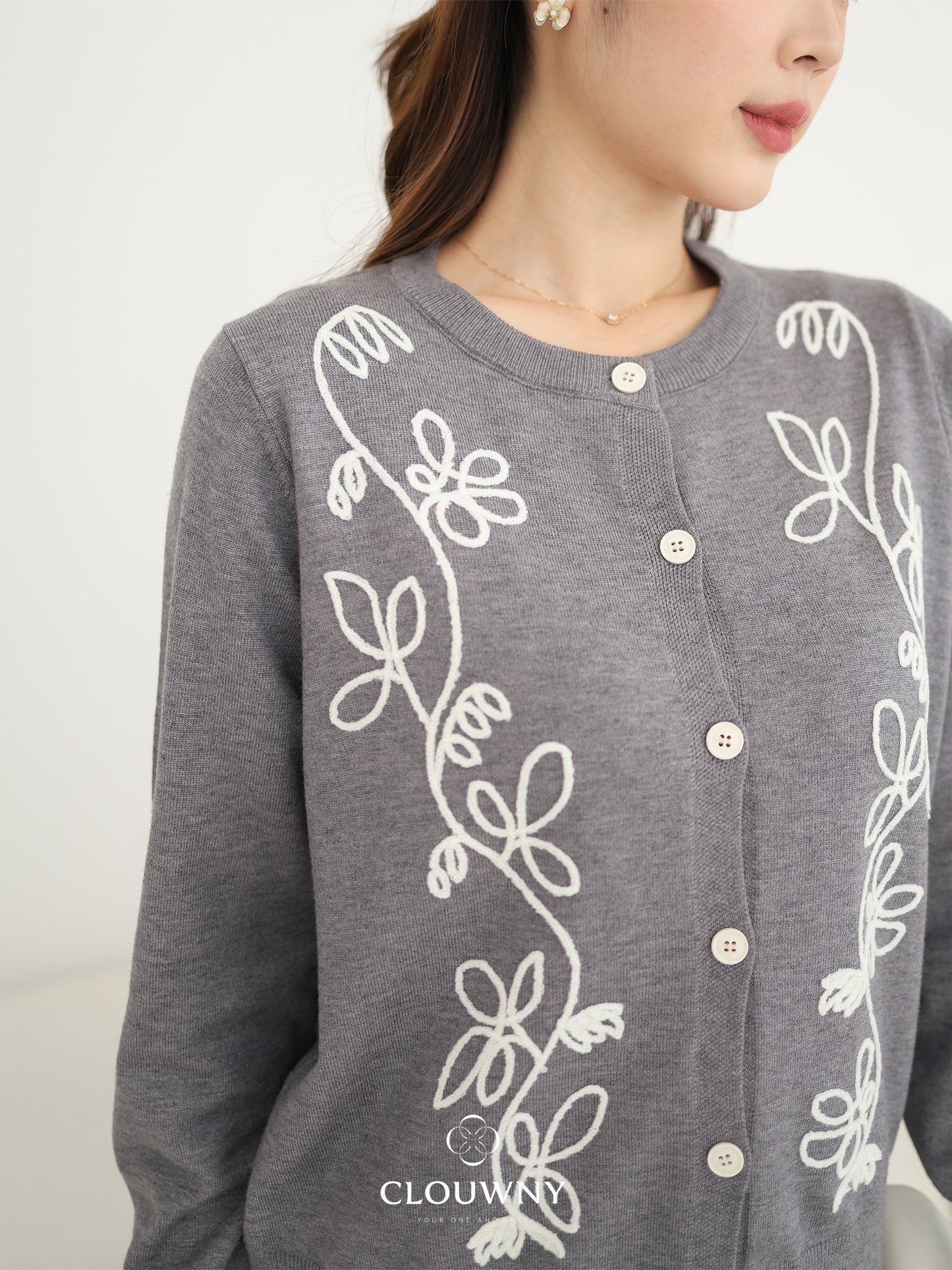 Brinda Button Cardigan - Grey
