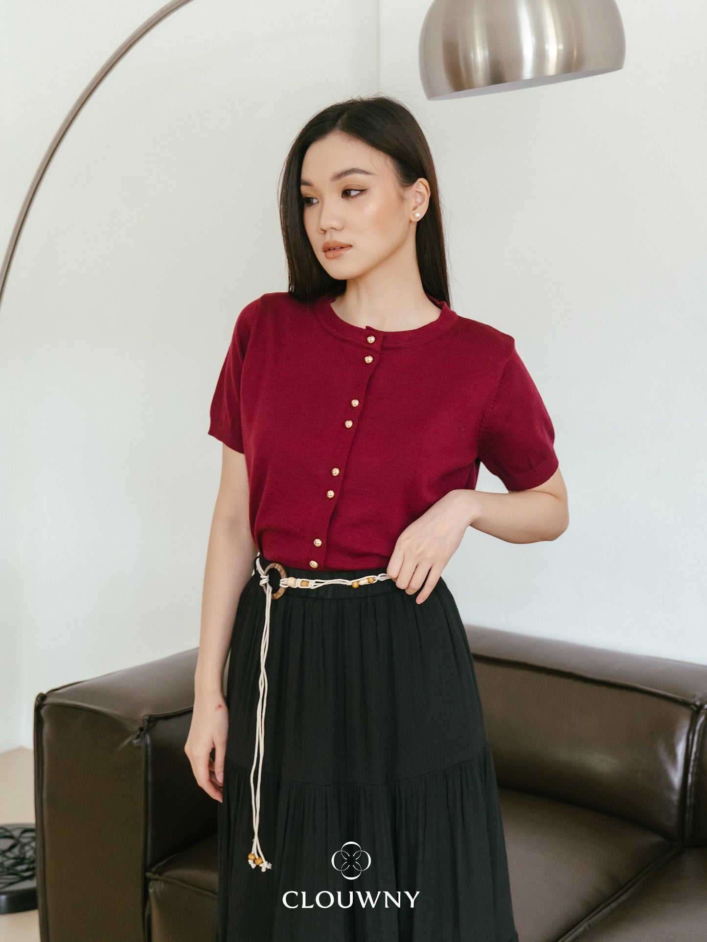 Rizel Double Button Top - Maroon
