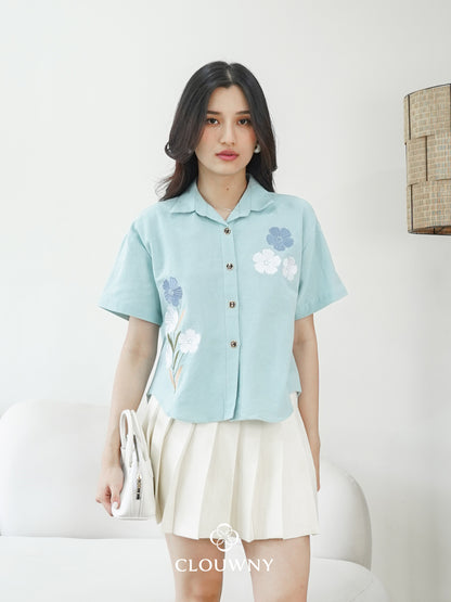 Loka Flower Cotton Shirt - Mint