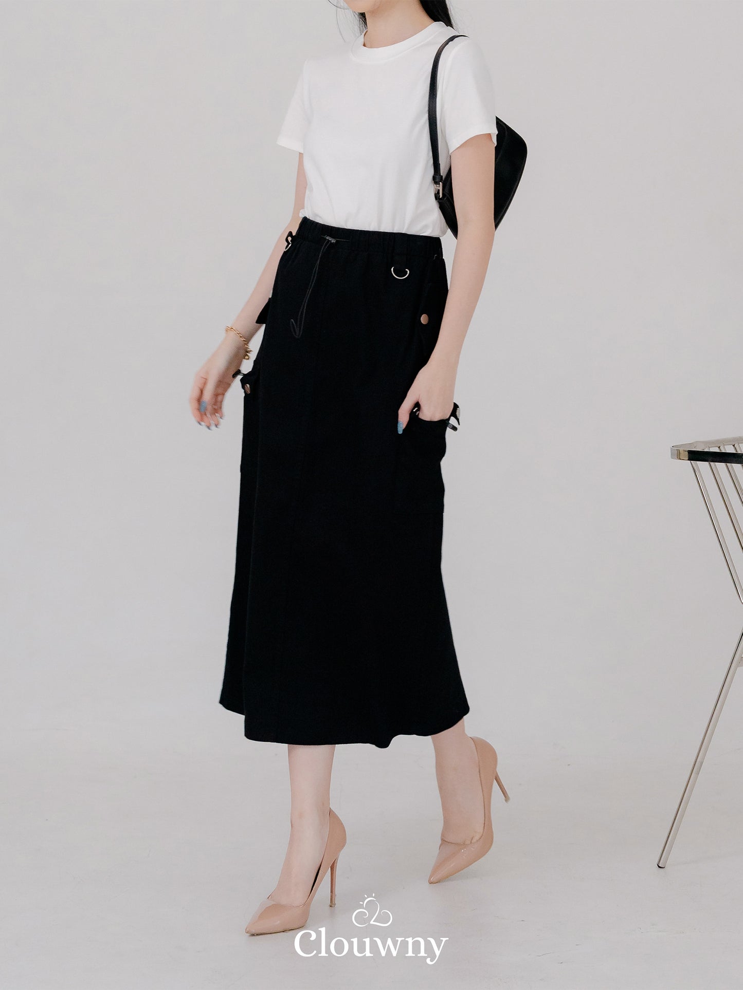 Kaze Cargo Denim Skirt - Black