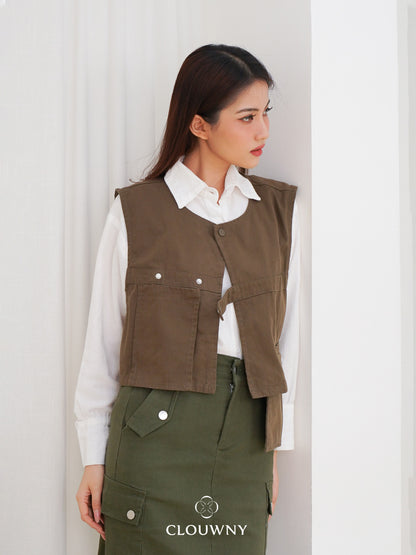 Christa Button Vest - Army