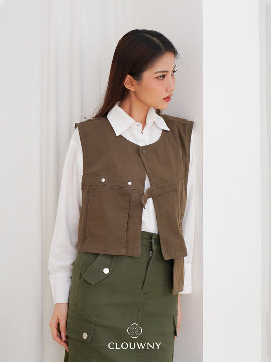 Christa Button Vest - Army