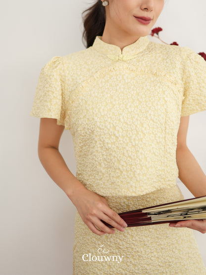 Keyta Ruffle Qipao Set - Yellow