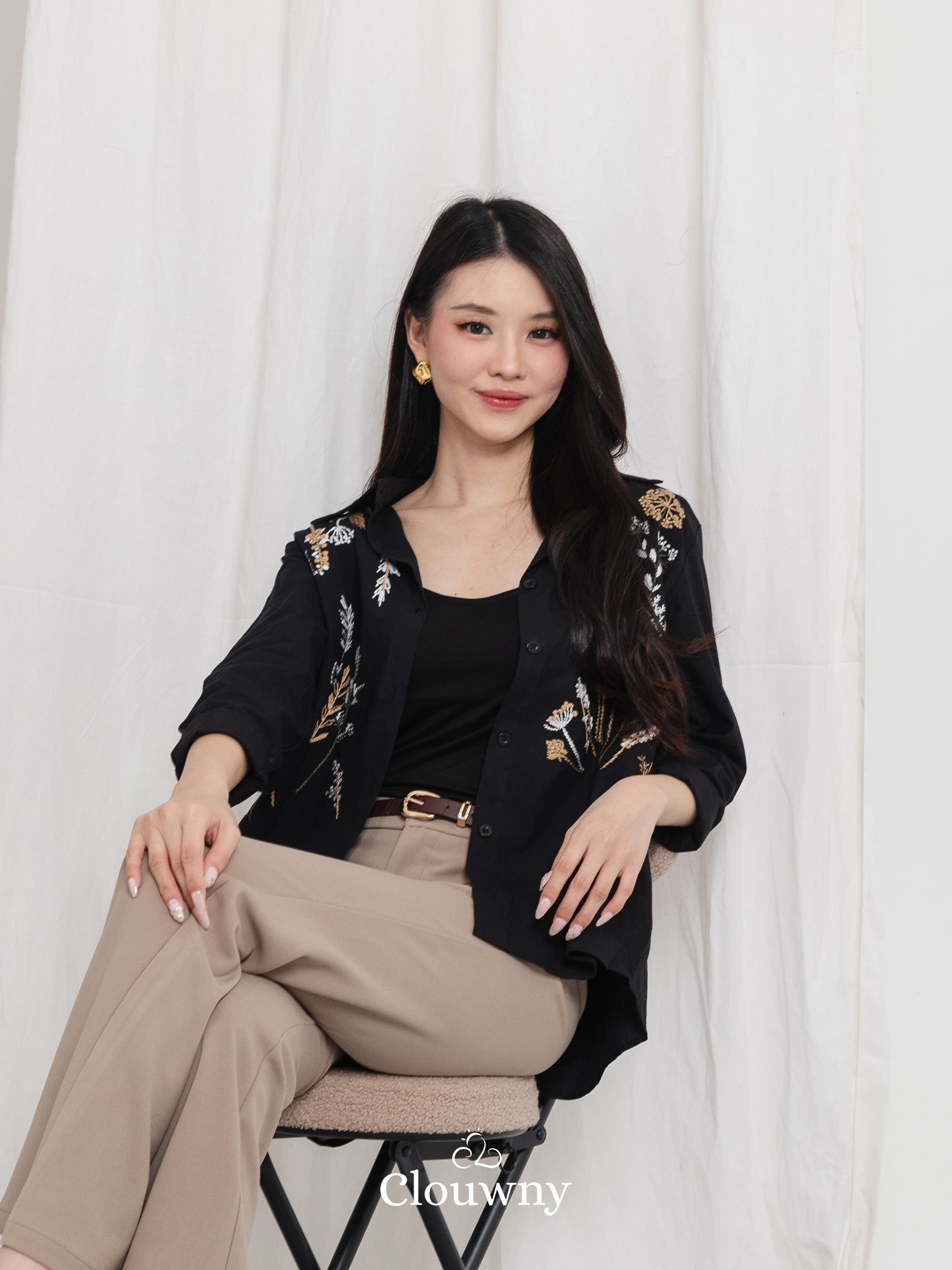 Katerin Flower Shirt - Black