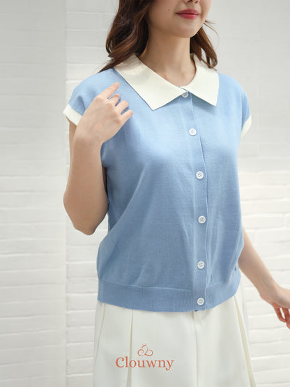 Dava Collar Knit Top - Blue