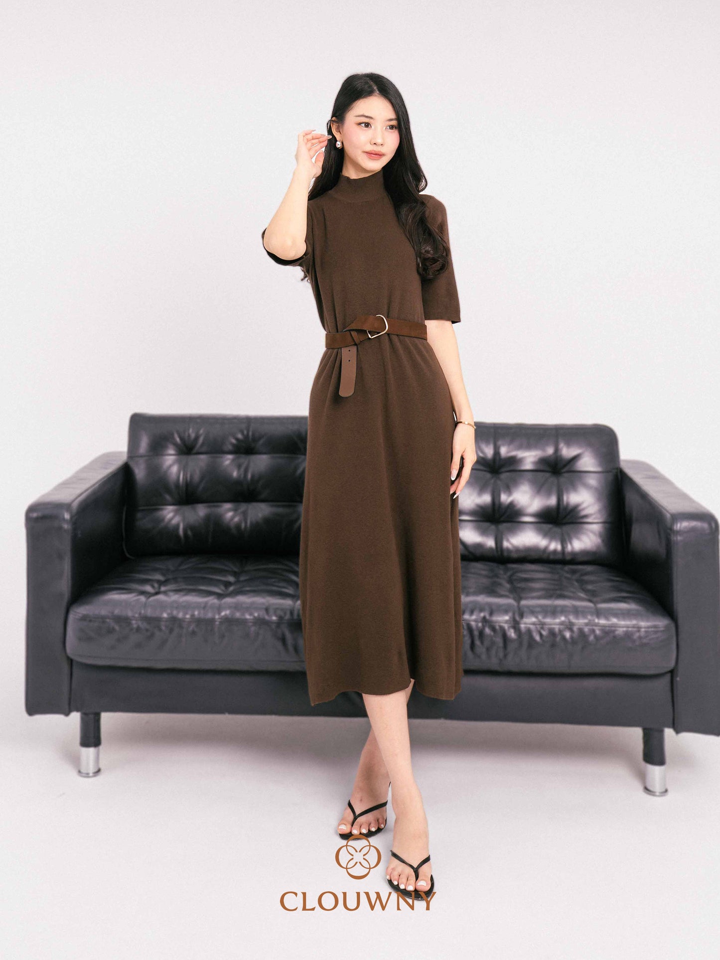 Mirage Turtle Knit Dress - Coffee