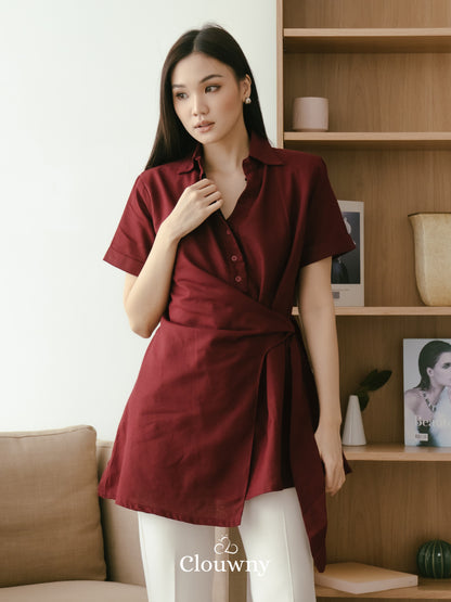 Janela Lace Button Top - Maroon