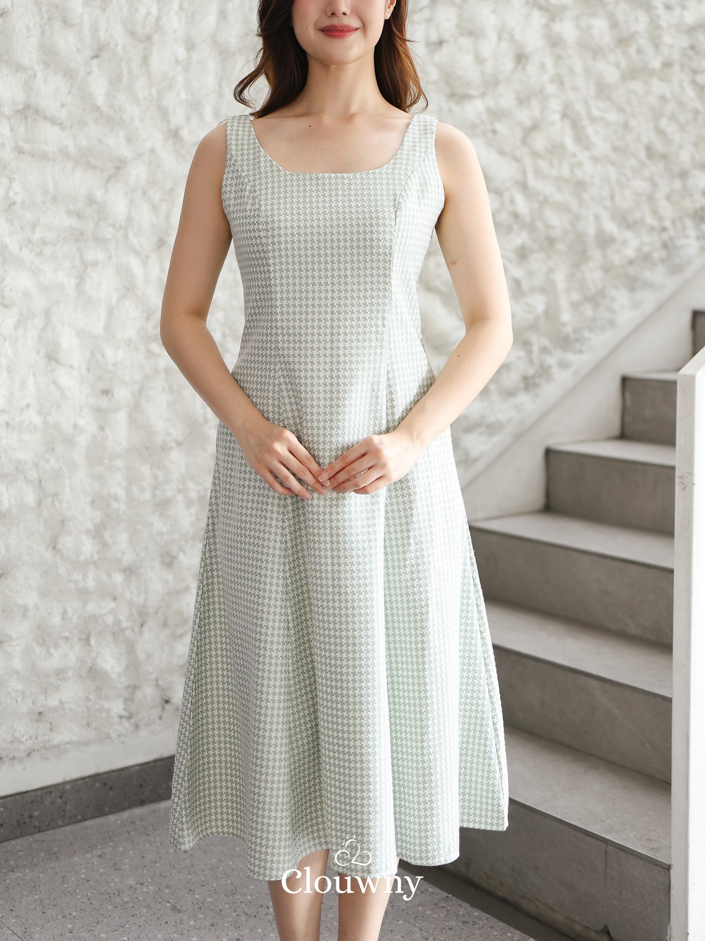 Callaia Houndstooth Dress - Green