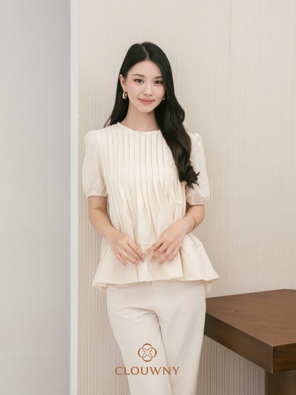 Elysia Pleated Top - Cream