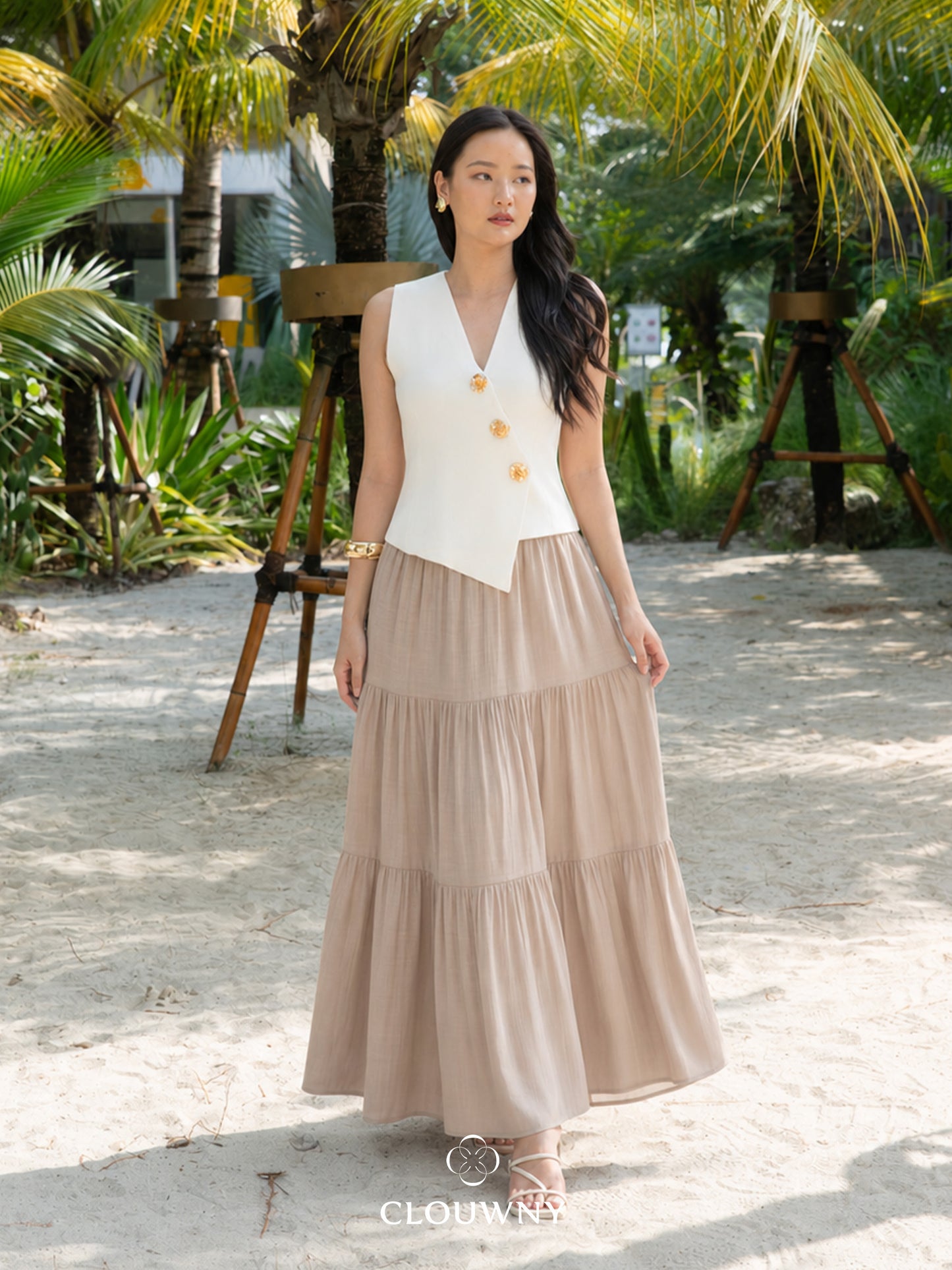 Summer Maxi Linen Skirt - Khaki