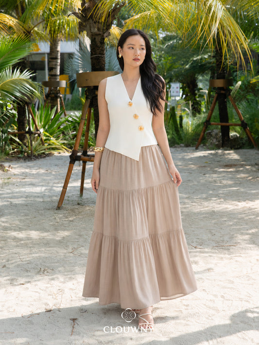 Summer Maxi Linen Skirt - Khaki