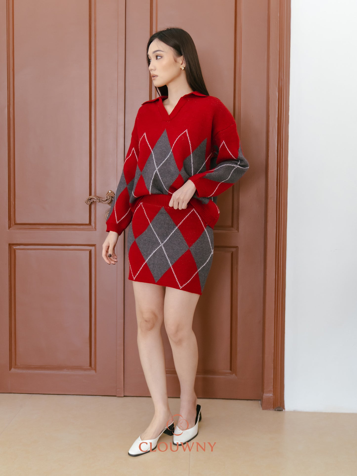 Bellis Vneck Knit Set - Red