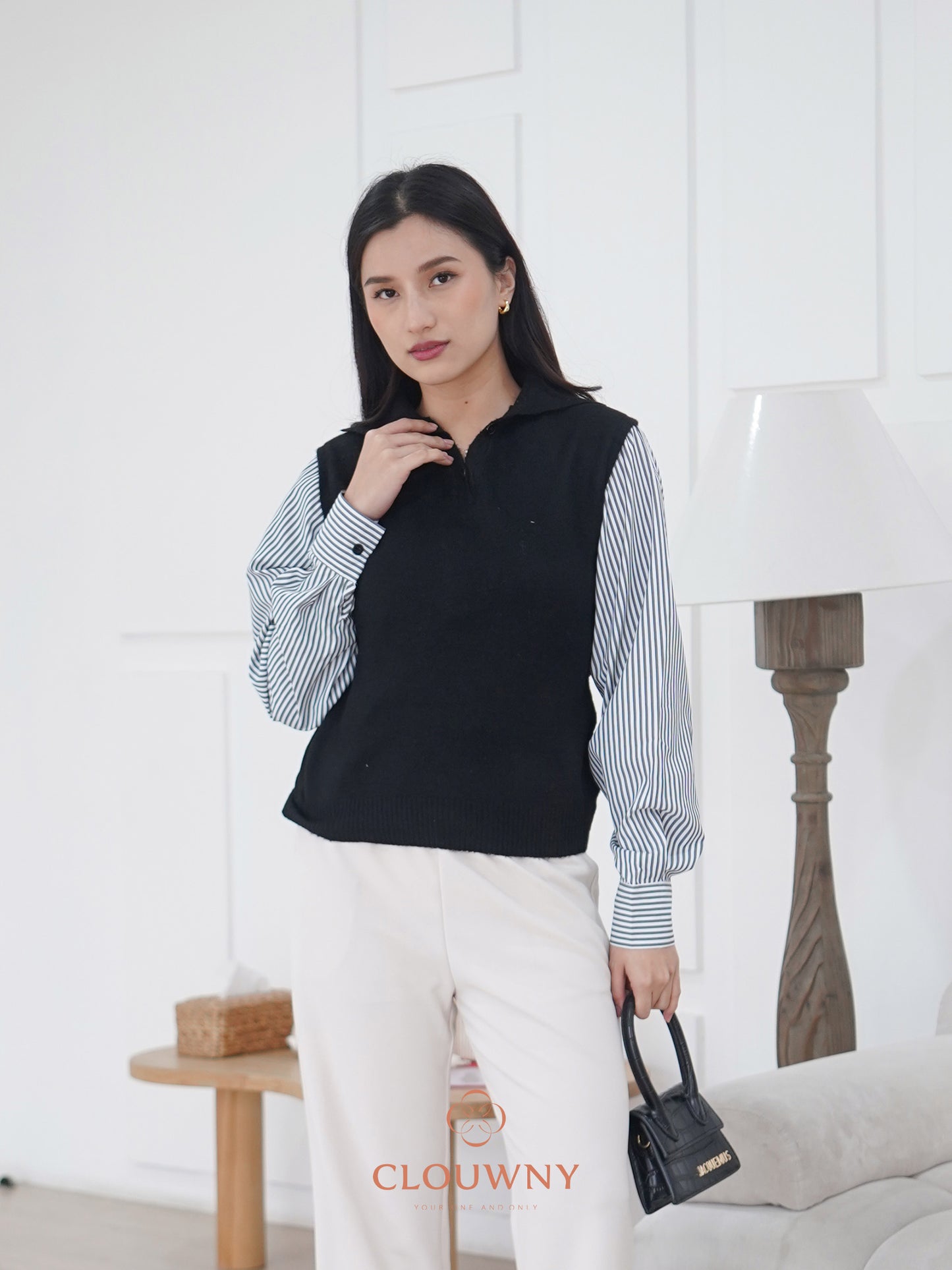 Enji Combi Stripes Top - Black