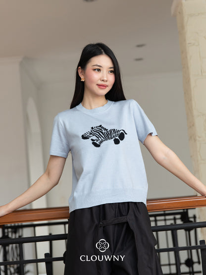 Zebra Knit Top - Blue