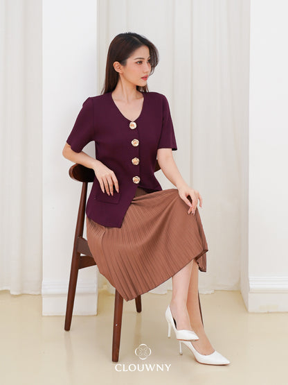 Valencia Peplum Button Top - Magenta