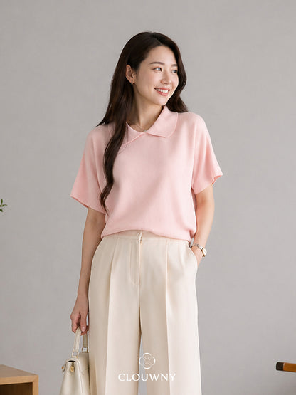 Lotie Collar Knit Top - Soft Pink