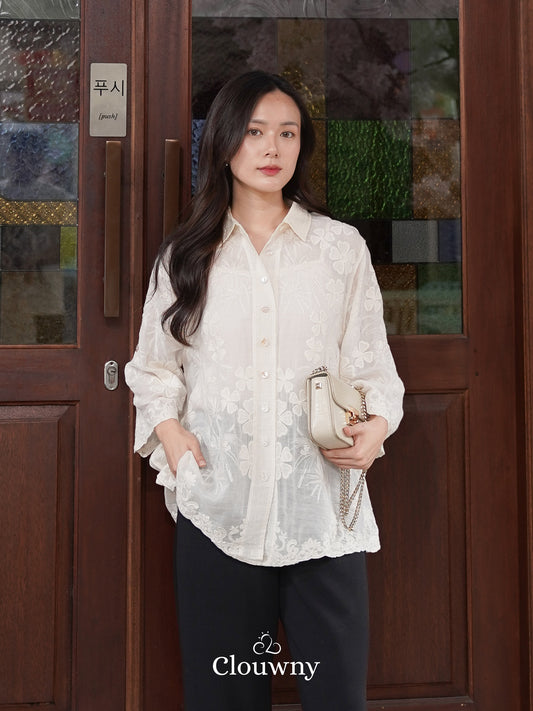 Sunflower Embroidery Shirt - Cream