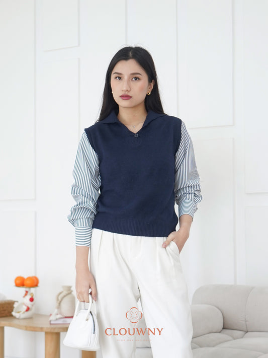 Enji Combi Stripes Top - Navy