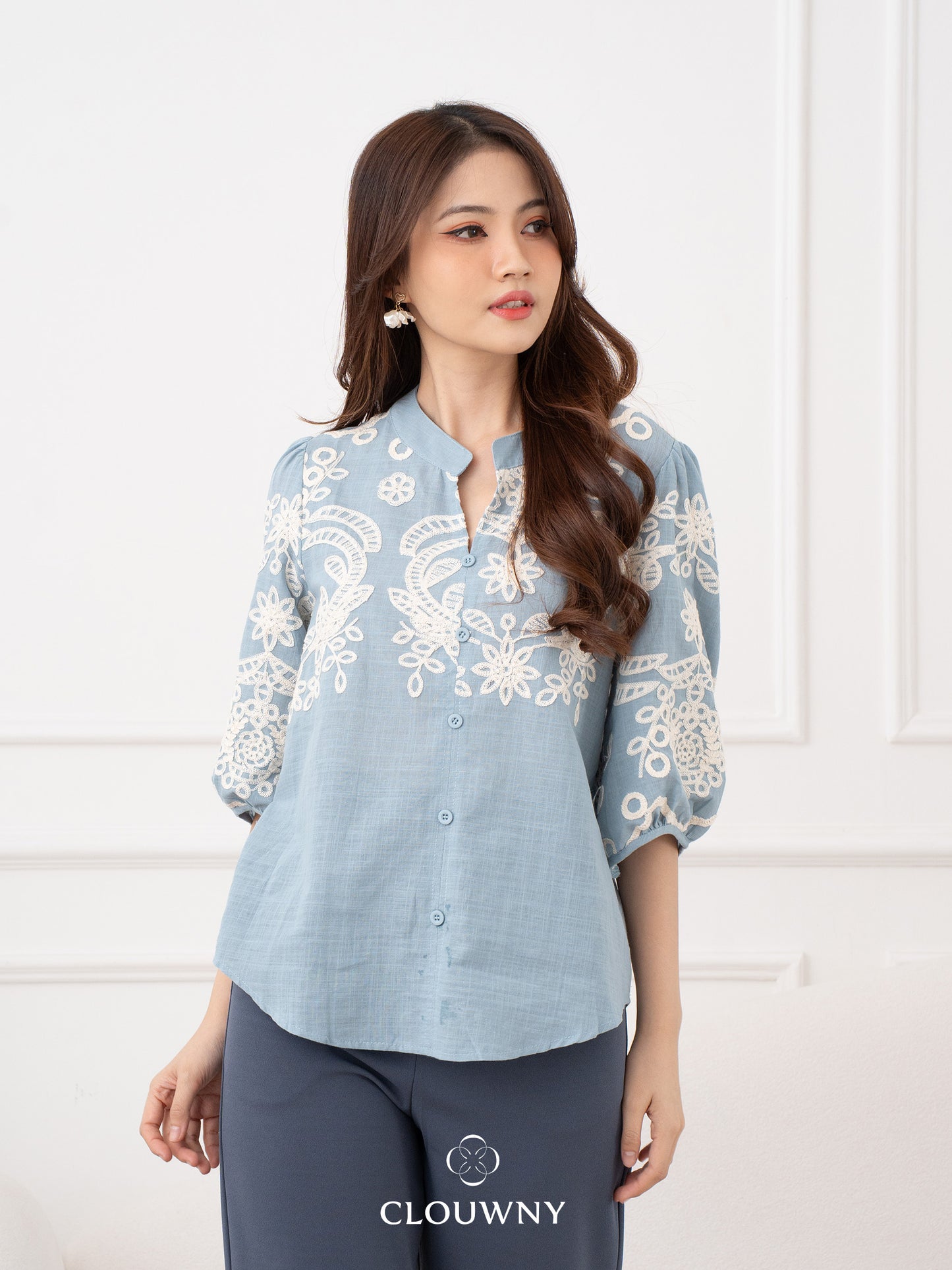 Indira Lace Blouse - Blue