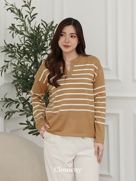 Amila Stripes Knit Top - Khaki