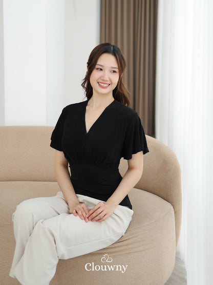 Cora Bow Knit Top - Black