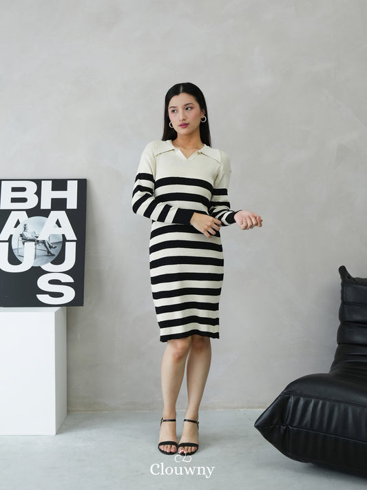 Sera Stripes Knit Dress - Broken White