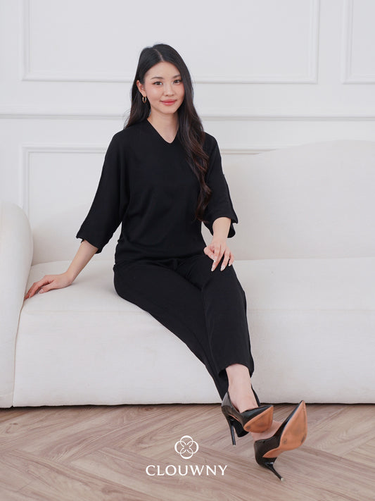 Dreson Vneck Knit Set - Black