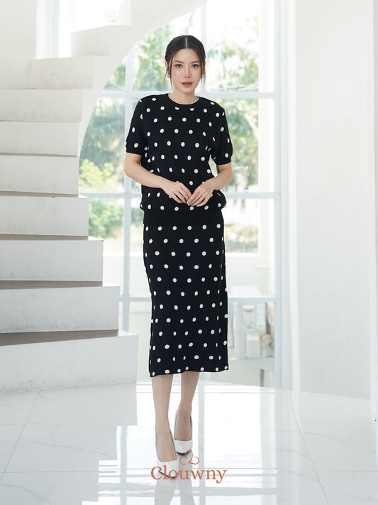 Moir Dot Knit Set - Black