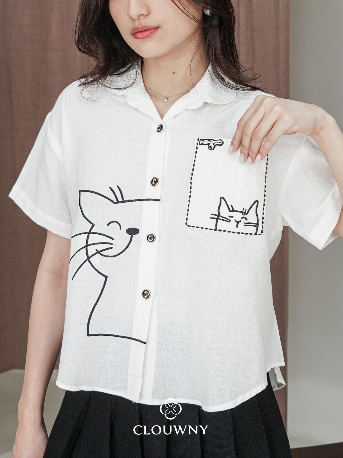 Catty Button Cotton Shirt - White
