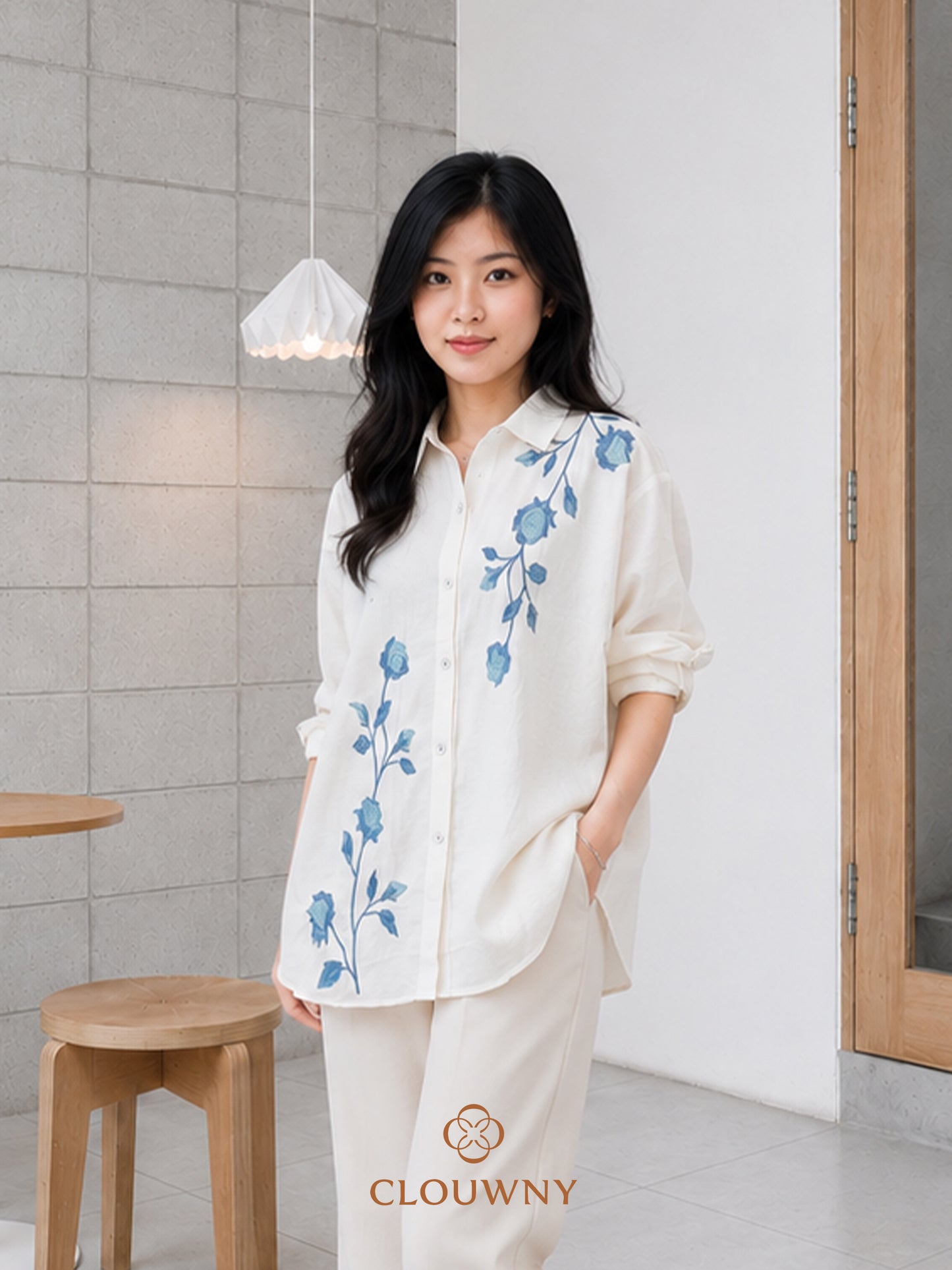 Vinda Button Cotton Longsleeve - White