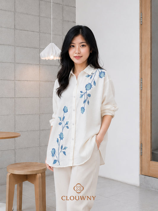 Vinda Button Cotton Longsleeve - White