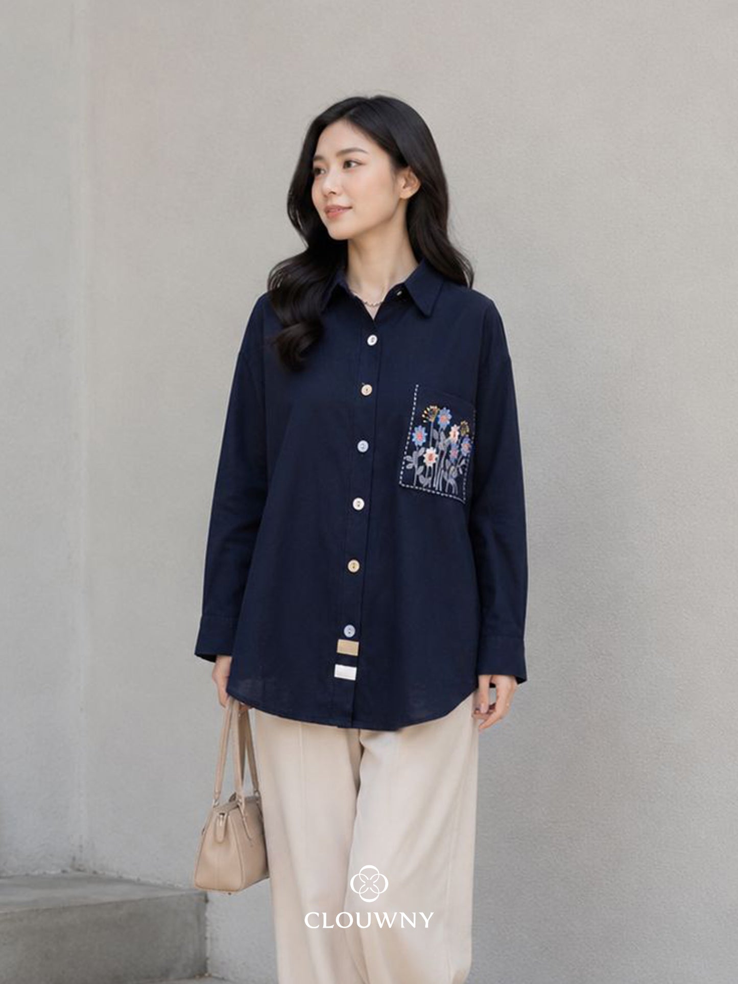 Andres Pocket Cotton Longsleeve - Navy