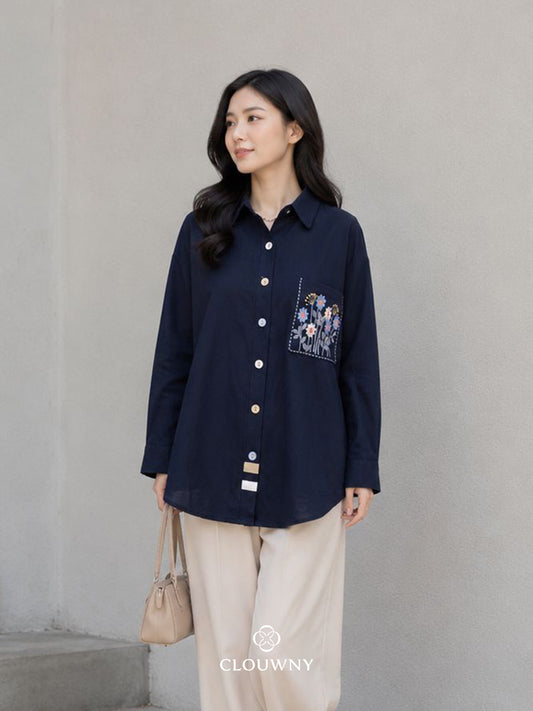 Andres Pocket Cotton Longsleeve - Navy