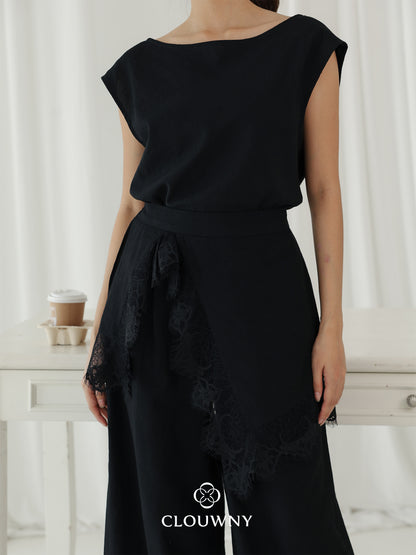 Mercy Lace Cullotes Pants - Black