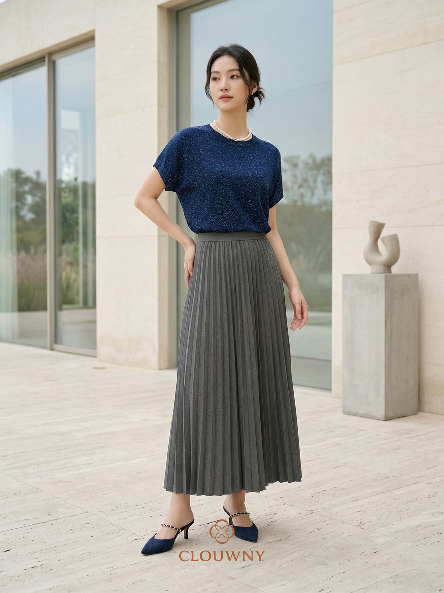 Aretha Pleated Skirt - Grey