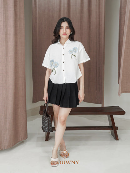 Sheryl Flower Cotton Shirt - White