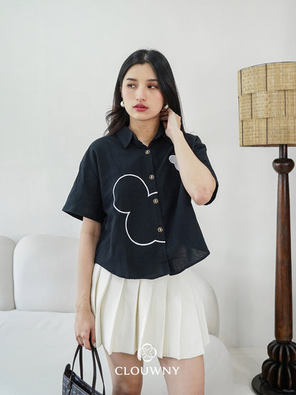 Mouse Button Cotton Shirt - Black